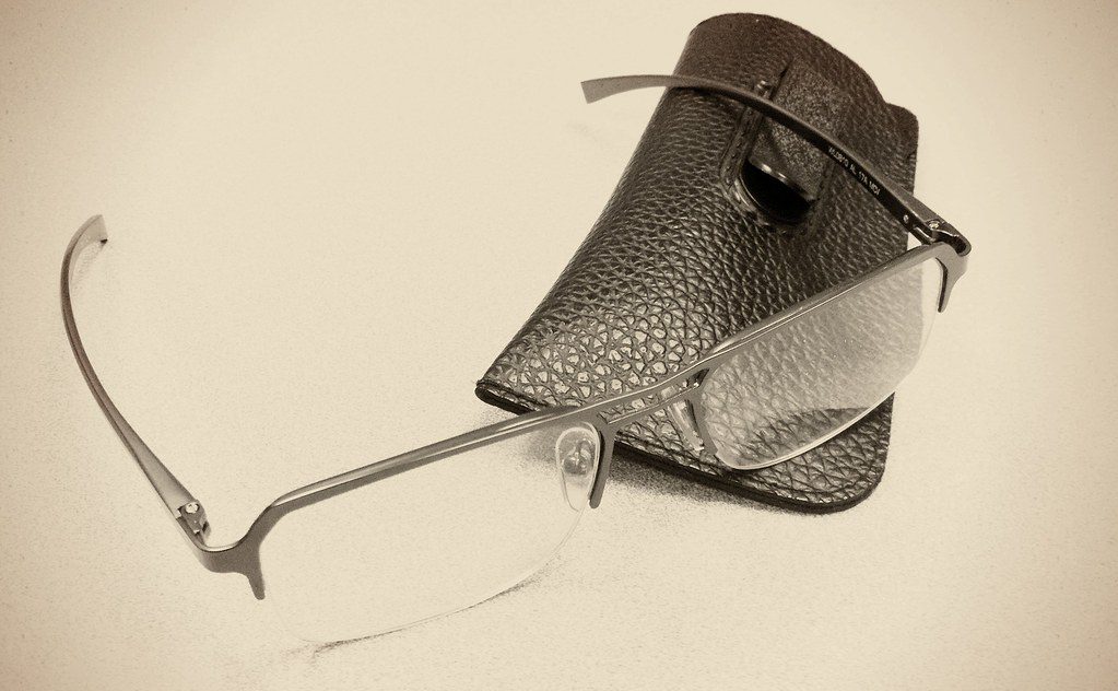 Blue-light blocking reading glasses on display