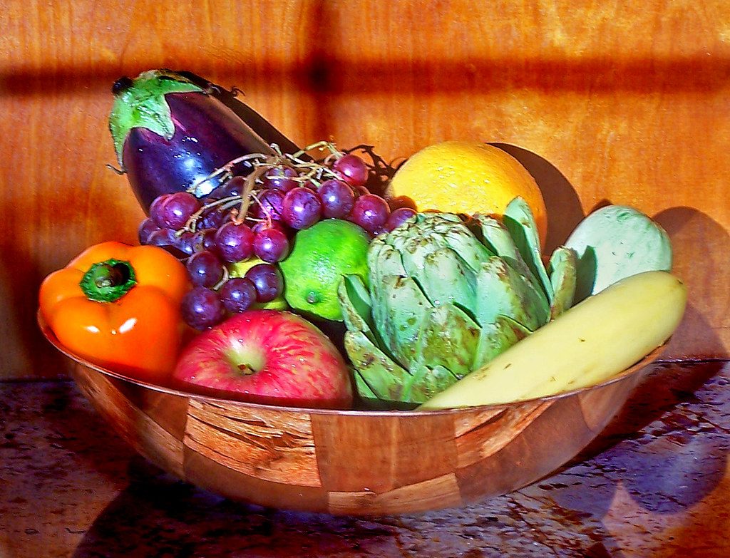 A bowl of fresh healthy fruit and vegetables